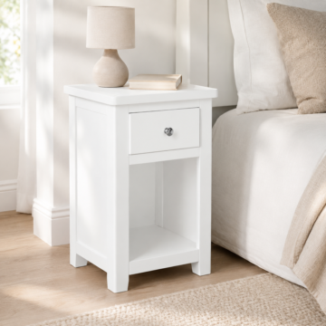 Geneva White 1 Drawer Bedside Table | Assembled