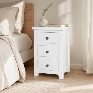 Geneva White 3 Drawer Bedside Table | Assembled