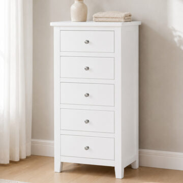 Geneva Painted 5 Drawer Narrow Chest - White | Assembled