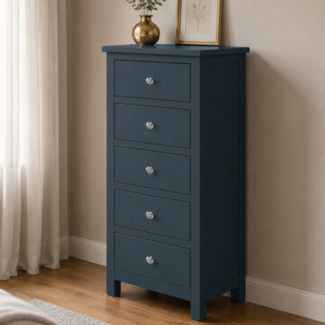 Geneva Painted 5 Drawer Narrow Chest - Blue | Assembled