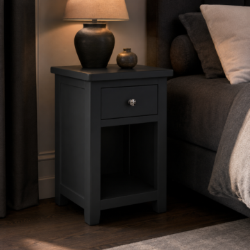 Geneva Black 1 Drawer Bedside Table | Assembled