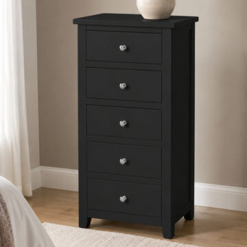 Black Geneva Painted 5 Drawer Narrow Chest - Charcoal | Assembled