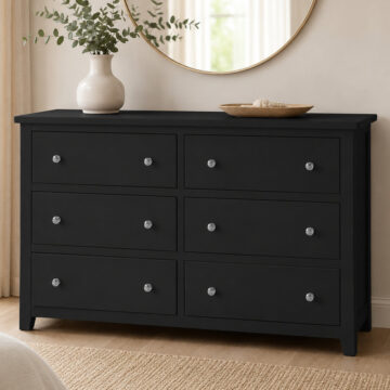 Black Geneva Painted 6 Drawer Wide Chest - Charcoal | Assembled