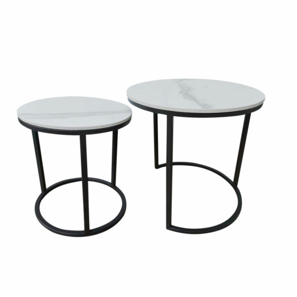 White Hera Round Nest of Lamp Tables | Fully Assembled