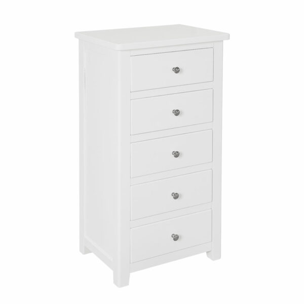 Geneva Painted 5 Drawer Narrow Chest - White | Fully Assembled