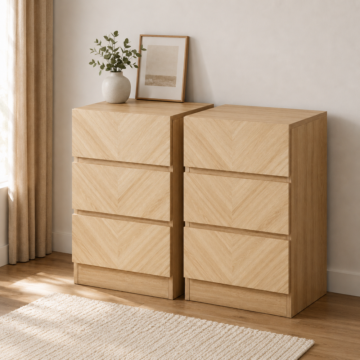 Catalina Pair of 3 Drawer Bedside Tables | Oak Finish