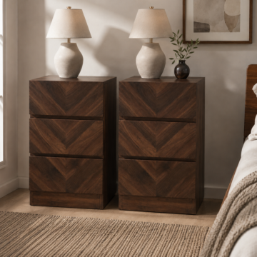 Catalina Pair of 3 Drawer Bedside Tables | Walnut Finish