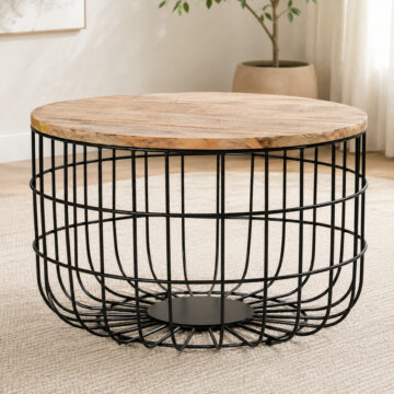 Epping Solid Wood Coffee Table | Metal Wire | Removable Top