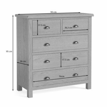 Bywell Waxed Oak 2 over 3 Chest of Drawers | Assembled