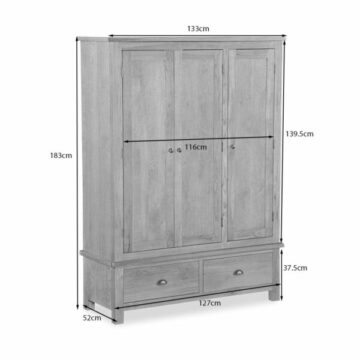 Bywell Waxed Oak Triple Wardrobe with Drawers