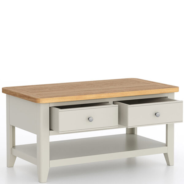 Arland Grey Painted Coffee Table 2 Drawers | Fully Assembled