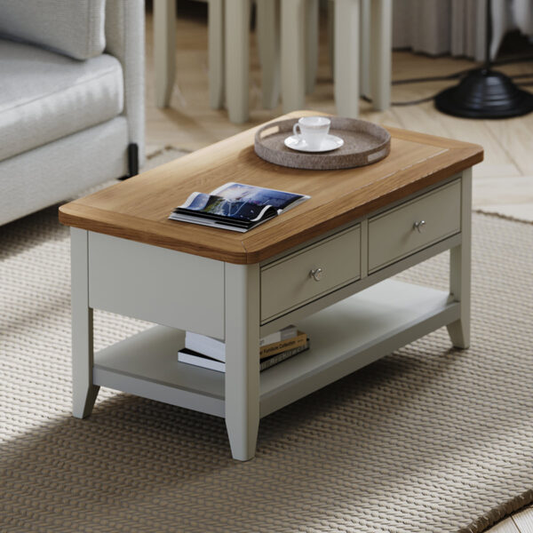 Arland Grey Painted Coffee Table 2 Drawers | Fully Assembled