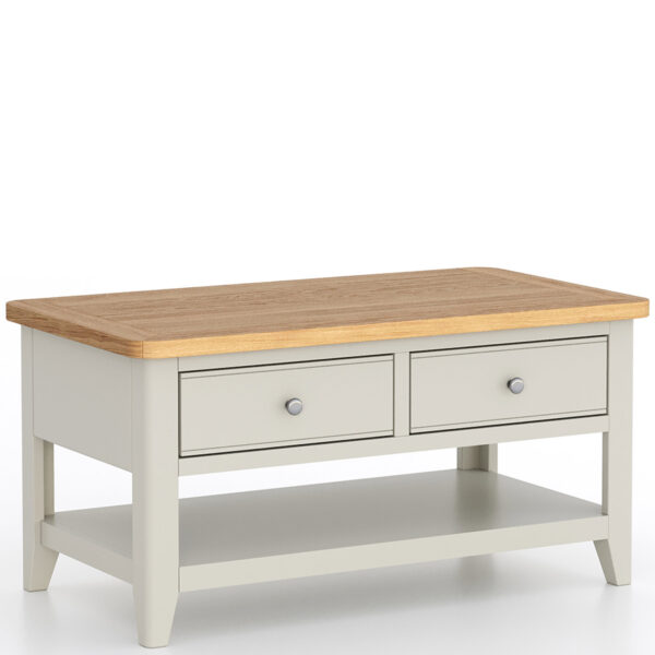 Arland Grey Painted Coffee Table 2 Drawers | Fully Assembled