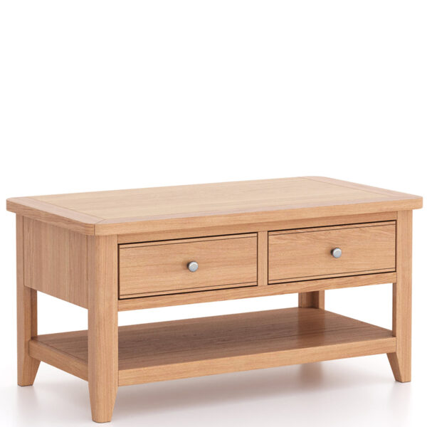 Arland Natural Oak Coffee Table 2 Drawers | Fully Assembled