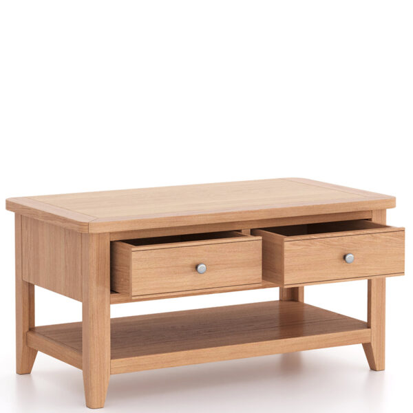 Arland Natural Oak Coffee Table 2 Drawers | Fully Assembled