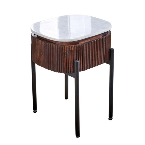 Chardale Mango Wood Bedside Table With Marble Top & Metal Legs