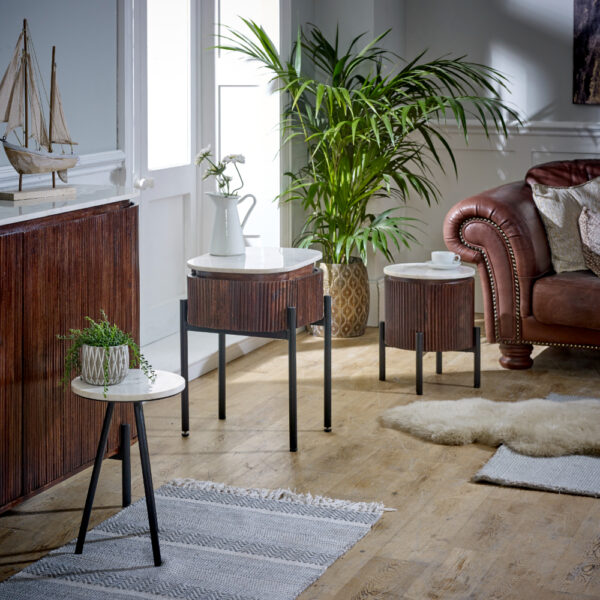 Chardale Mango Wood Bedside Table With Marble Top & Metal Legs |