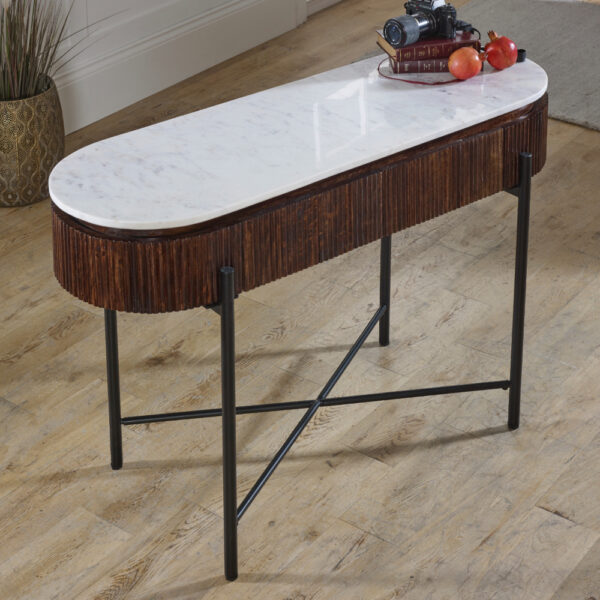 Chardale Mango Wood Console Table With Marble Top And Metal Legs |