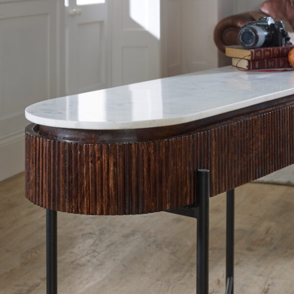 Chardale Mango Wood Console Table With Marble Top And Metal Legs |