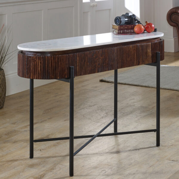 Chardale Mango Wood Console Table With Marble Top And Metal Legs |
