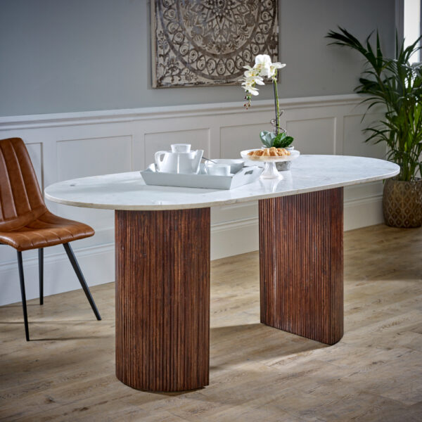 Chardale Mango Wood Dining Table 170Cm With Marble Top