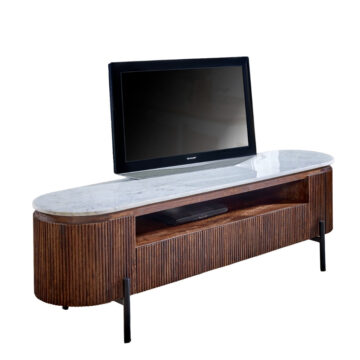 Chardale Mango Wood Large Tv Stand With Marble Top & Metal Legs