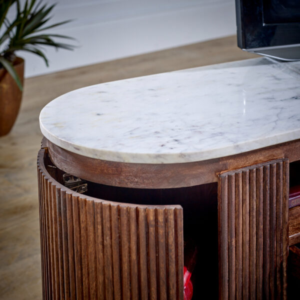 Chardale Mango Wood Large Tv Stand With Marble Top & Metal Legs |