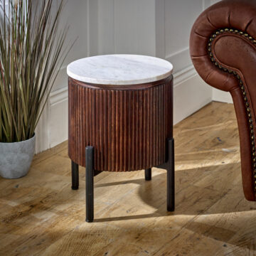 Chardale Mango Wood Side Table With Marble Top & Metal Legs