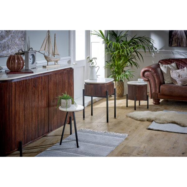 Chardale Mango Wood Side Table With Marble Top & Metal Legs |