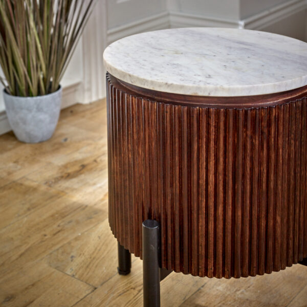 Chardale Mango Wood Side Table With Marble Top & Metal Legs |
