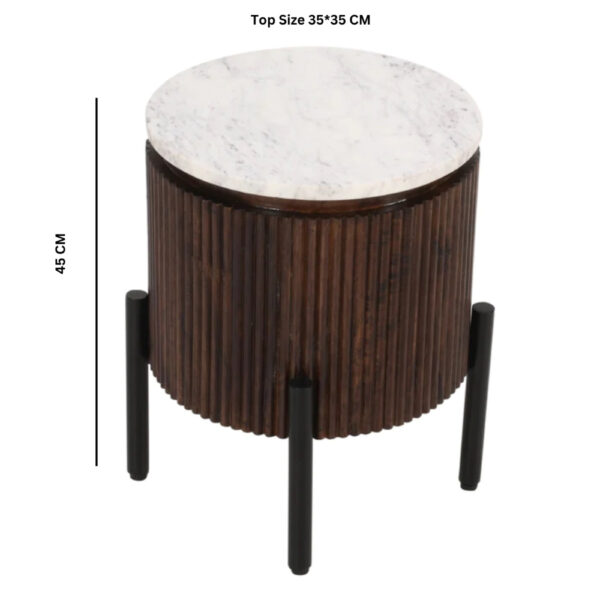 Chardale Mango Wood Side Table With Marble Top & Metal Legs |