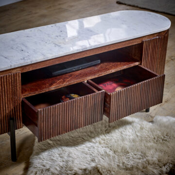 Chardale Mango Wood TV Cabinet 140cm | Marble Top | Metal Legs