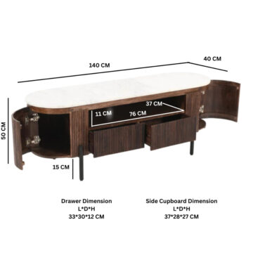 Chardale Mango Wood TV Cabinet 140cm | Marble Top | Metal Legs