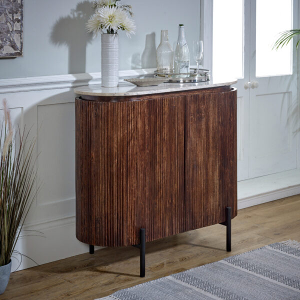 Chardale Solid Wood Sideboard/Drinks Cabinet With Marble Top & Metal Legs |
