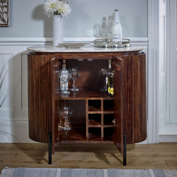 Chardale Solid Wood Sideboard/Drinks Cabinet With Marble Top & Metal Legs |