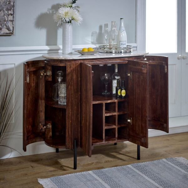 Chardale Solid Wood Sideboard/Drinks Cabinet With Marble Top & Metal Legs |