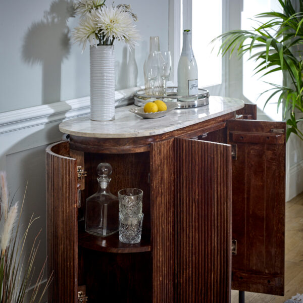 Chardale Solid Wood Sideboard/Drinks Cabinet With Marble Top & Metal Legs |