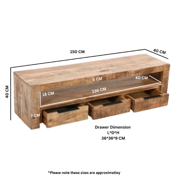 Epping Solid Wood Large Tvc With 3 Drawers |