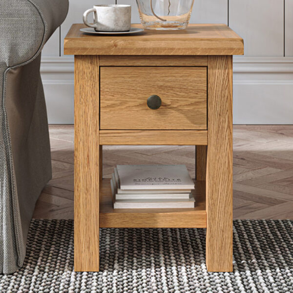 Bywell Waxed Oak Lamp Table | Bedside Table | Fully Assembled | Clearance