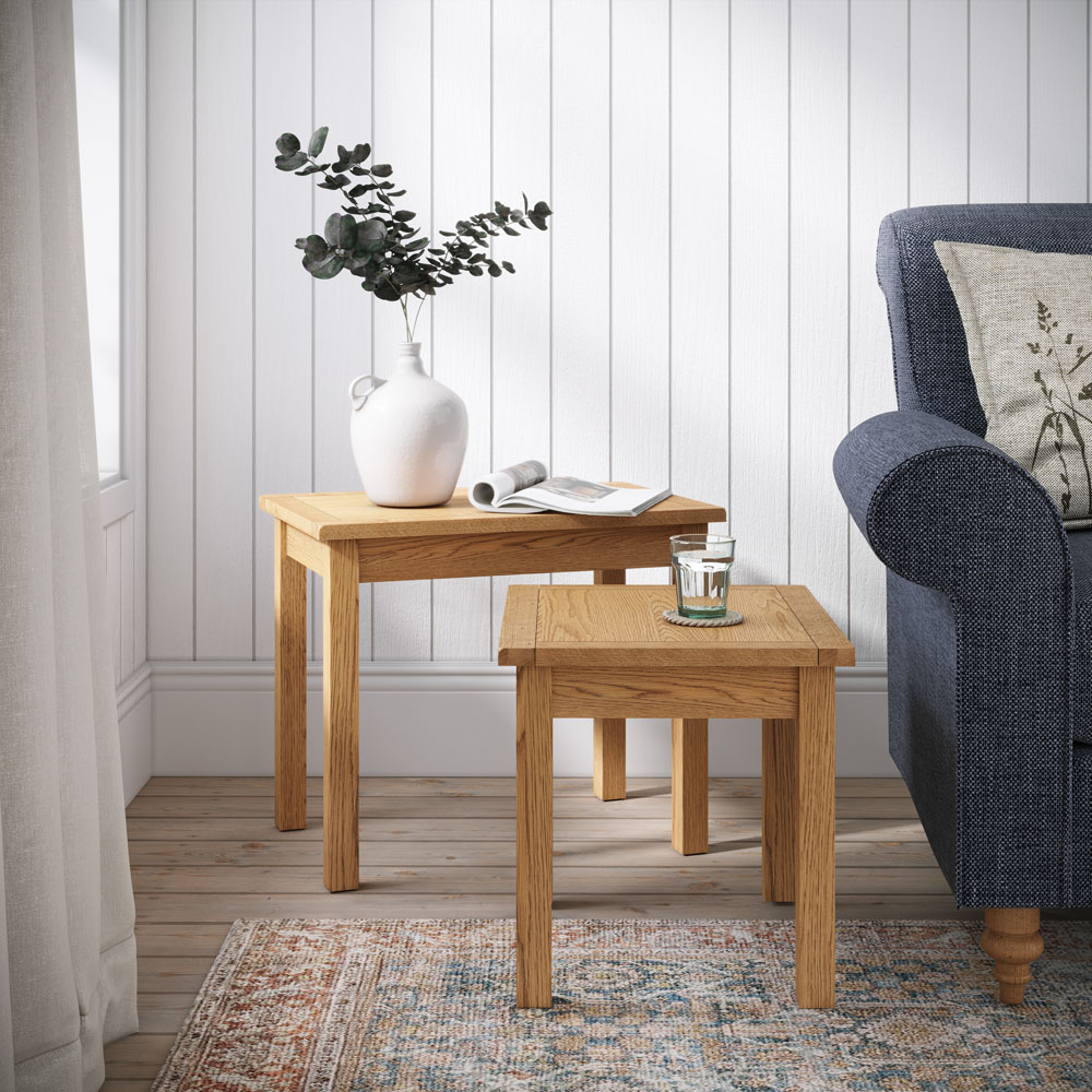 Bywell Waxed Oak Nest of 2 Tables Oak World