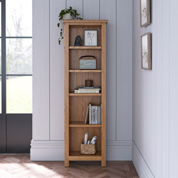Bywell Waxed Oak Slim Bookcase | Self Assembly | Clearance