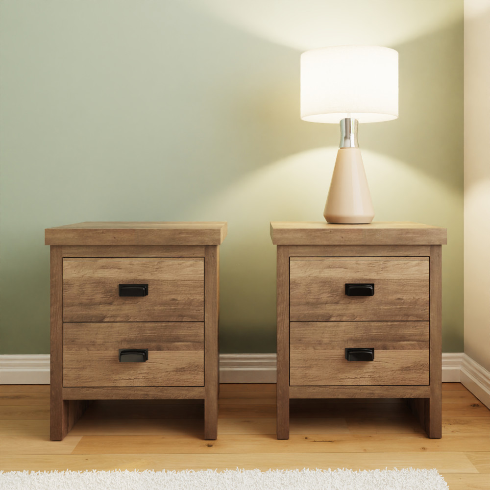 Fenway Pair of 2 Drawer Bedside Tables | Oak Finish