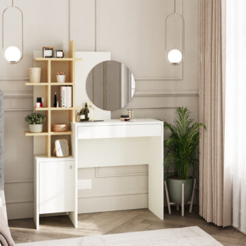Freydis White 1 Door 1 Drawer Dressing Table | Oak Finish
