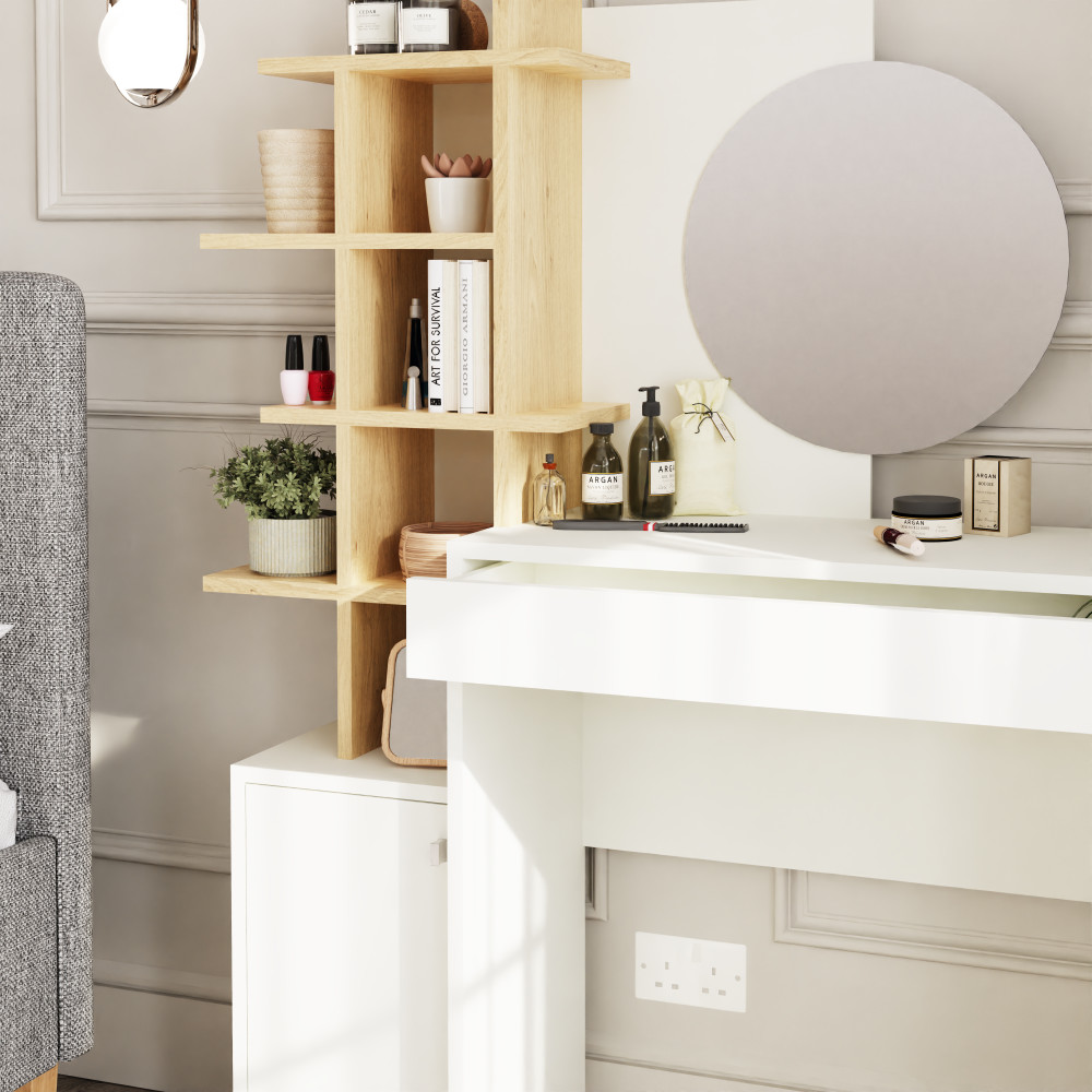 Freydis White 1 Door 1 Drawer Dressing Table | Oak Finish