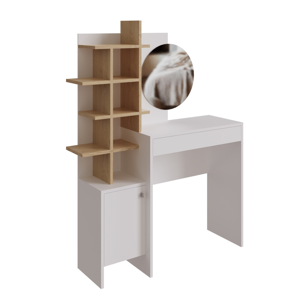 Freydis White 1 Door 1 Drawer Dressing Table | Oak Finish