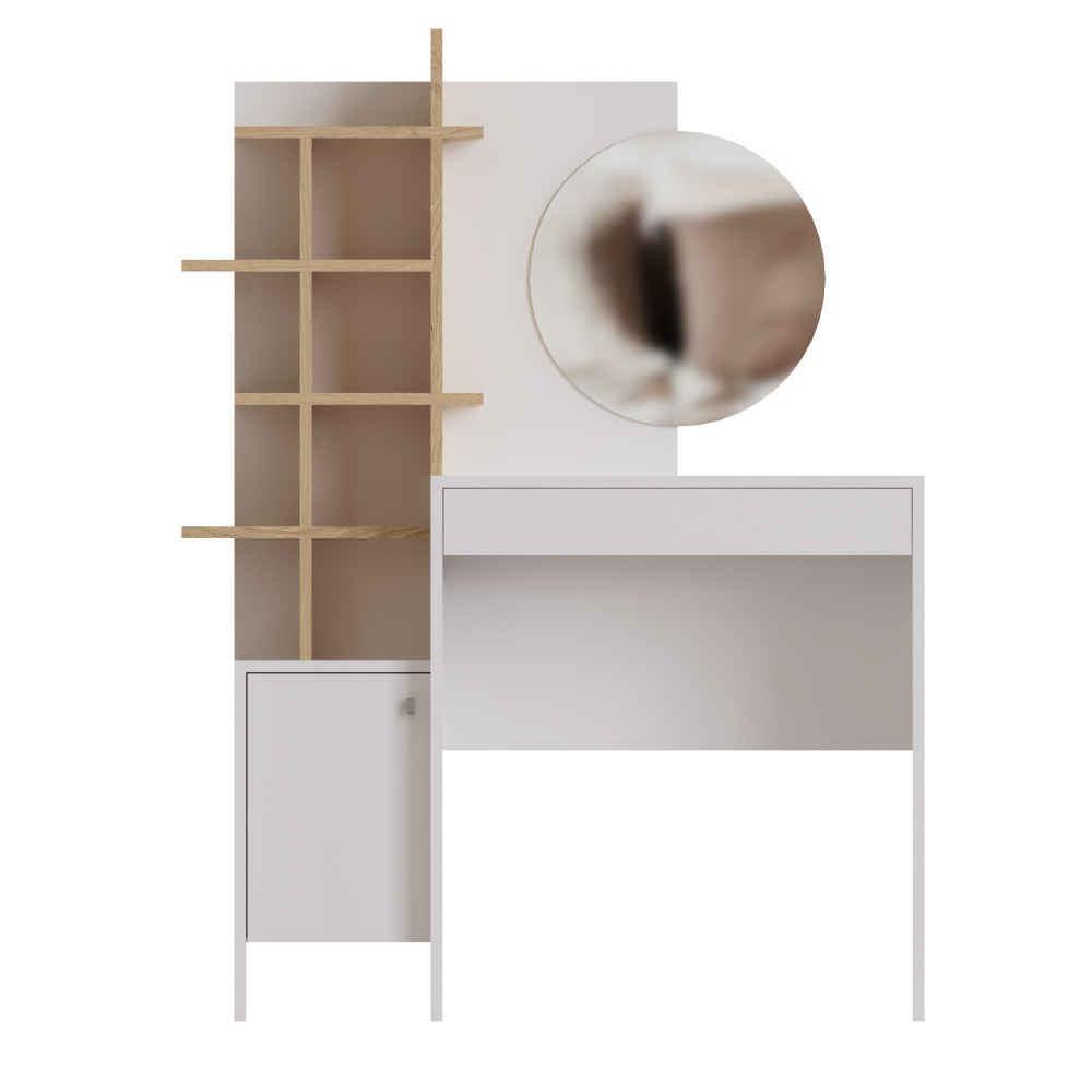 Freydis White 1 Door 1 Drawer Dressing Table | Oak Finish