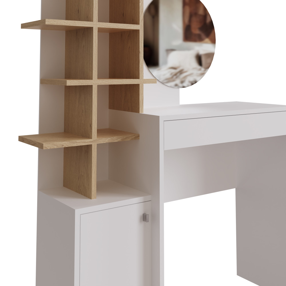 Freydis White 1 Door 1 Drawer Dressing Table | Oak Finish