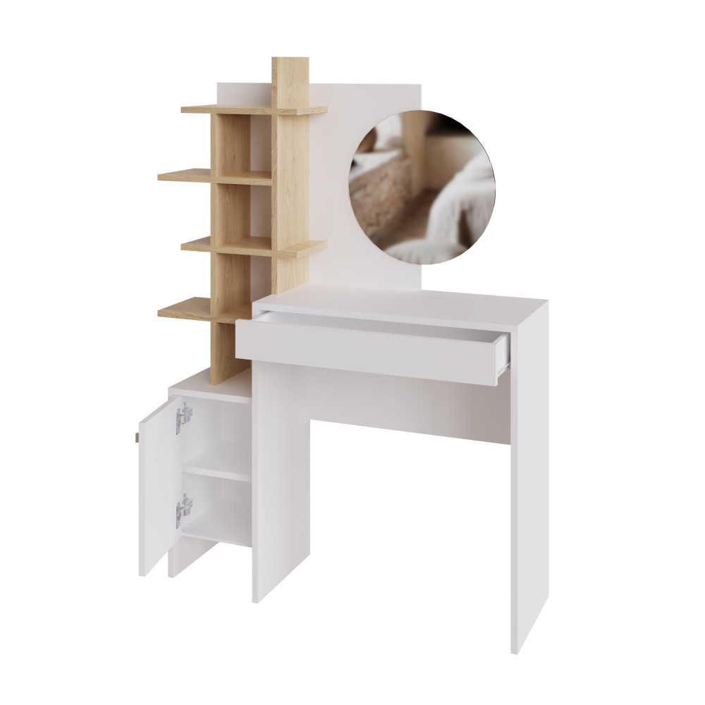 Freydis White 1 Door 1 Drawer Dressing Table | Oak Finish