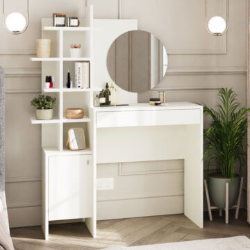 Freydis White 1 Door 1 Drawer Dressing Table | Oak Finish