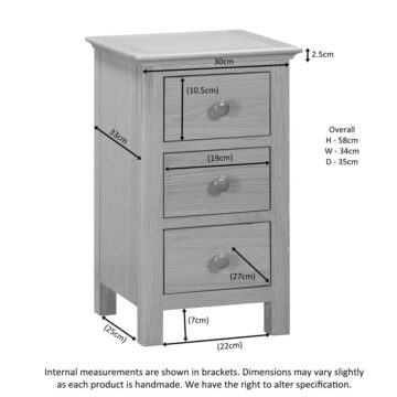 Emperor Oak 3 Drawer Bedside Table | Assembled